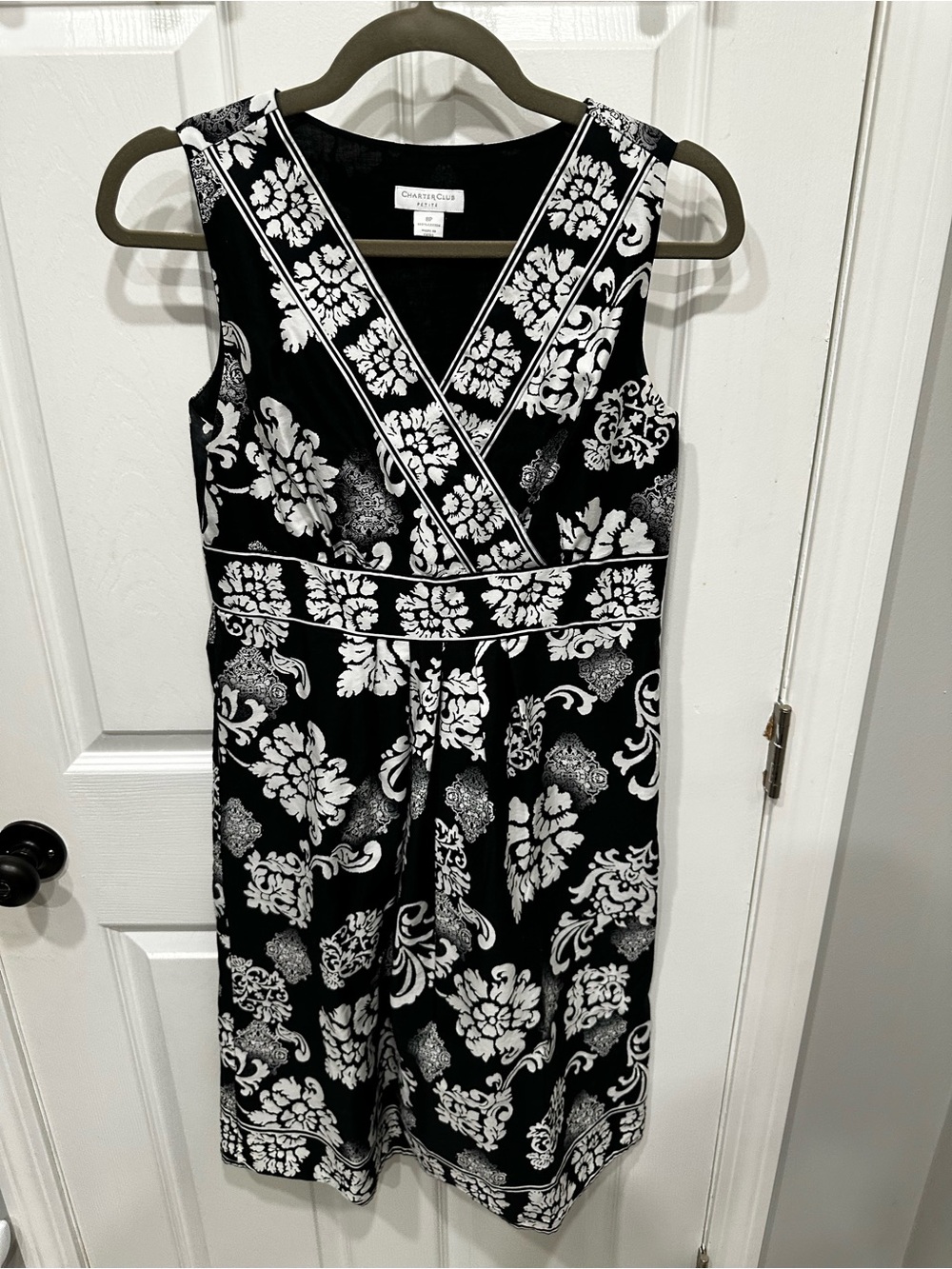 Charter Club Black and White Floral Faux-Wrap Midi Dress